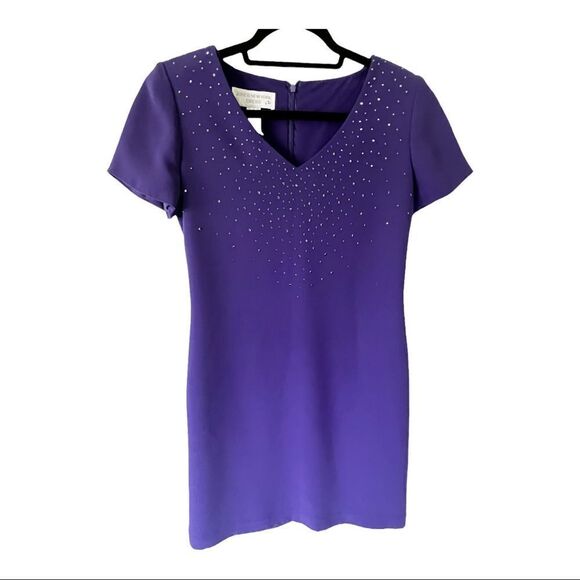 Jones New York Short Sleeve V-Neck Purple Embellished Party Dress Size 6 - Picture 1 of 8